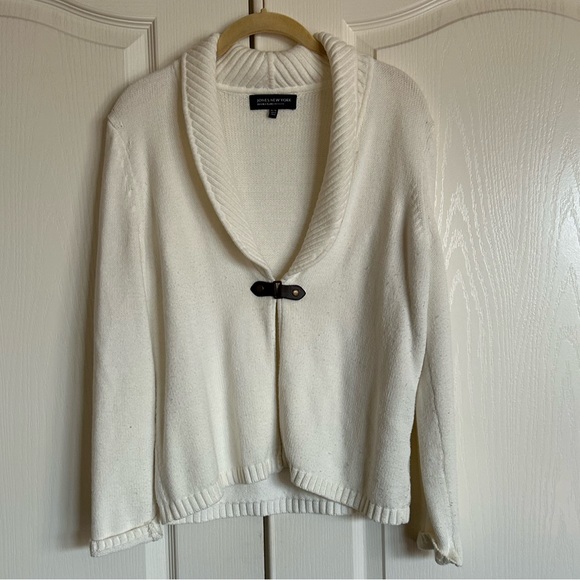 Jones New York Shawl Collar leather clasp open cardigan size Large Petite - Picture 1 of 8